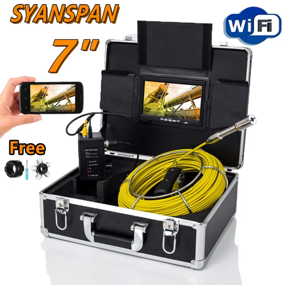 Cameras Wireless WiFi 20/50/100M Pipe Inspection Camera SYANSPAN 7" Monitor HD 1000TVL Waterproof IP68 Drain Sewer Industrial Endoscope