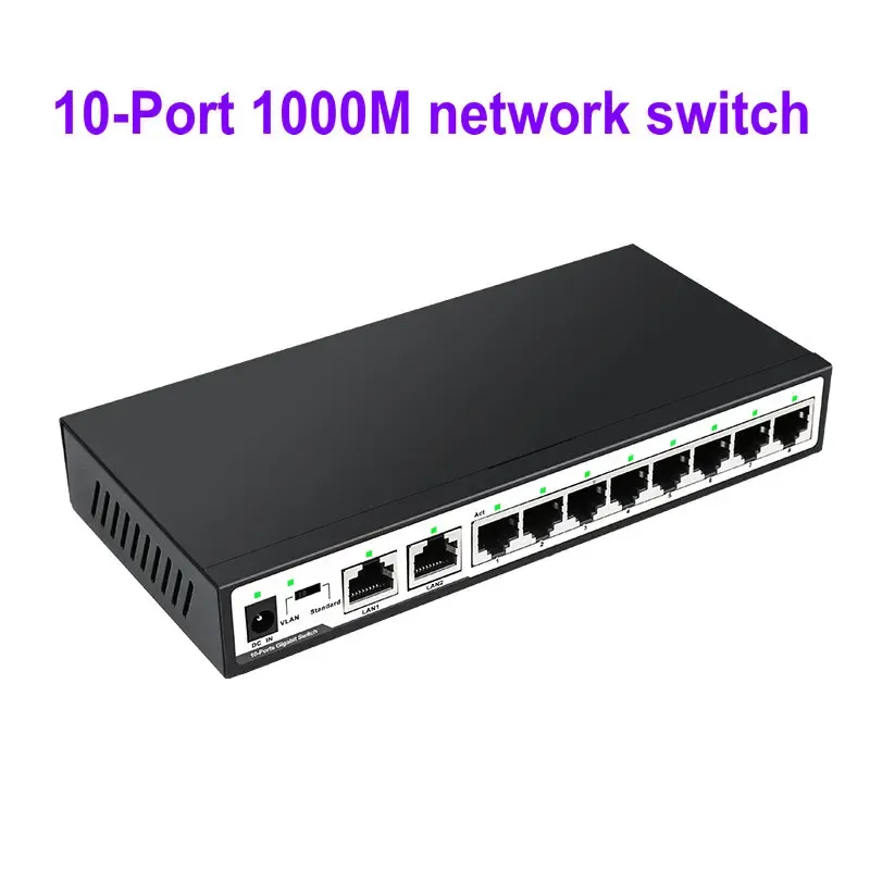 Sterowanie 1000 Mbps Przełącznik 10 portów Gigabit Network LAN RJ45 Hub Smart Ethernet Switcher 5V dla IP CCTV Camera/Routerze Wi -Fi