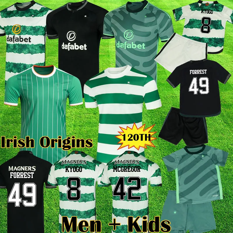 2023 2024 Celtic Irish Origins 특수 축구 유니폼 Kyogo Ajetiturnbull McGregor Forrest 23 24 Celtic 120th Football Shirt 남자 키트 키즈 장비