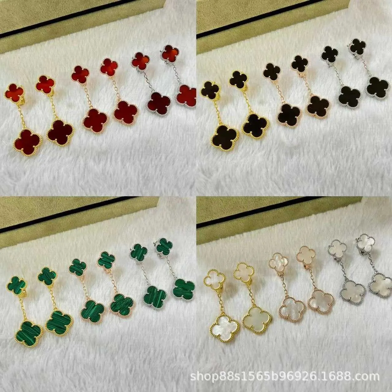 van Natural Malachite Diamond Clover Earringsパーソナライズされたライト高級高品質のロゴ