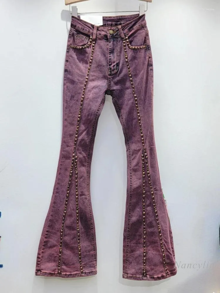 سراويل جينز للسيدات هاي ستريت رايكري ريد الخريف الرجعية الصناعة الثقيلة تمسح أزياء الخصر سراويل سراويل ممسحة