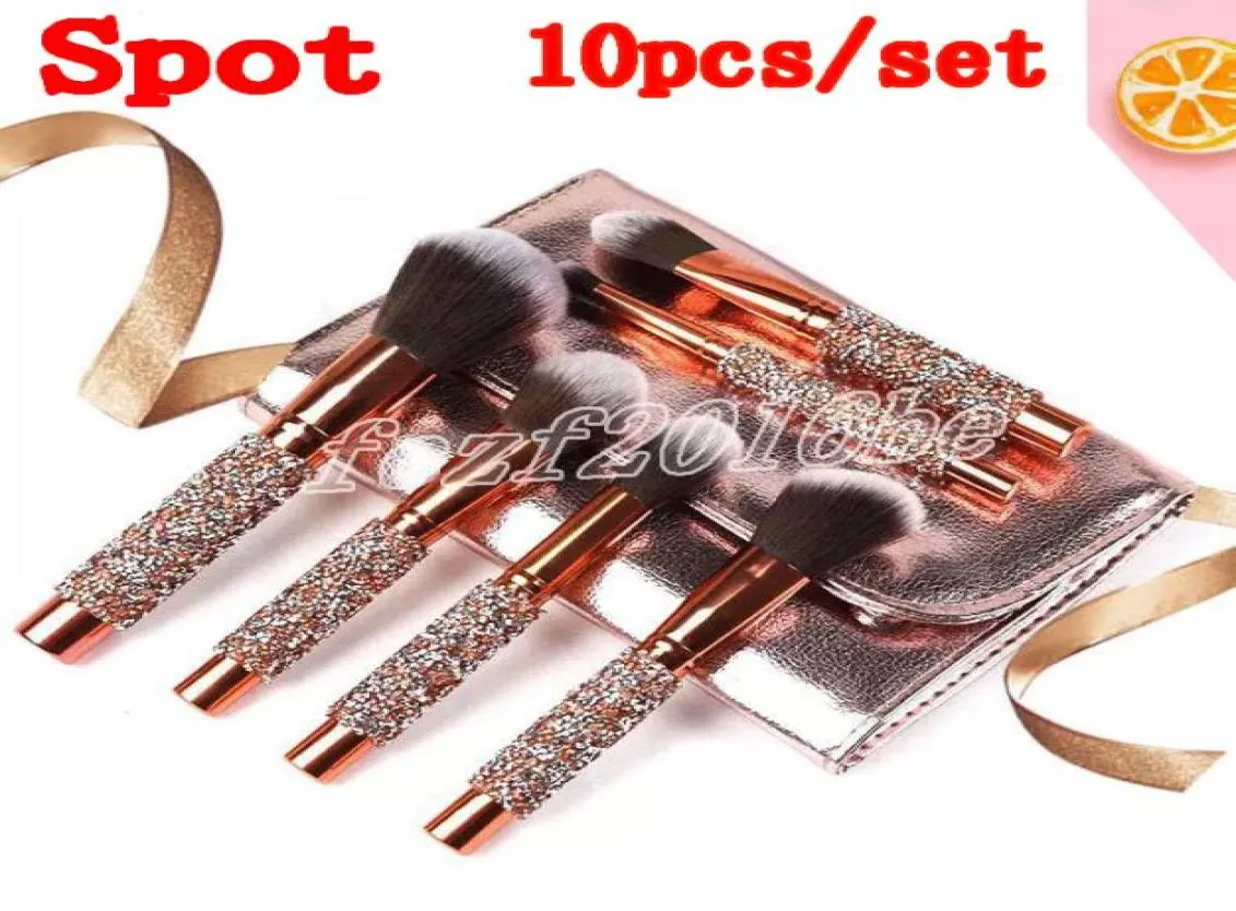 10 PCS DIAMONDSUDDED MAKEUP BRSPSES SET FACE FACE MAQUE UP BROSTES PROFESSIONNELLES OUTILS DE MAQUILLAGE DE COYAUD COINSEUR DE FOURES ACCORDS AVEC BAG7859642