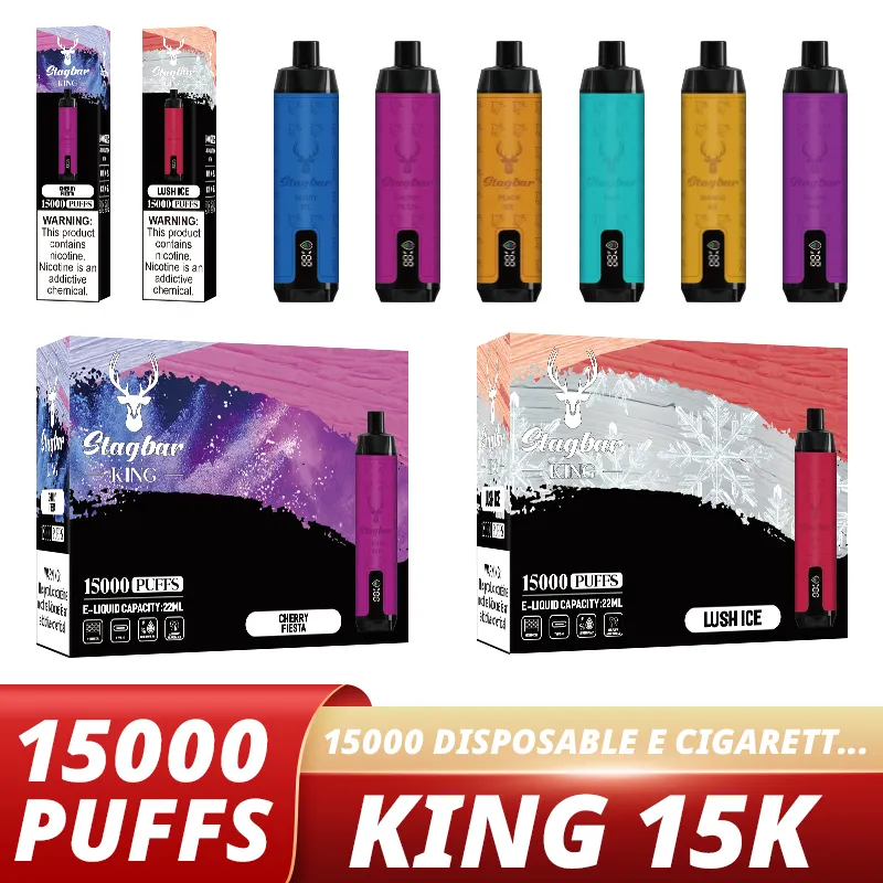 EU Lagerhause Hirschbar King 15000 Puffs Vape Stift Puff 15k Einweg -Vapes Shisha E Zigarette Al Vapor Vaporizer Vater Mesh Coil Randm 800mah Tornado Shisha Gerät