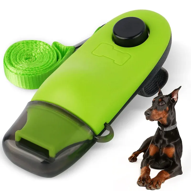 При свистках дрессировки собак Clicker Whistle 2 в 1 Dust Cover Training Pet Dog Remeply для коррекции поведения контроля коры.