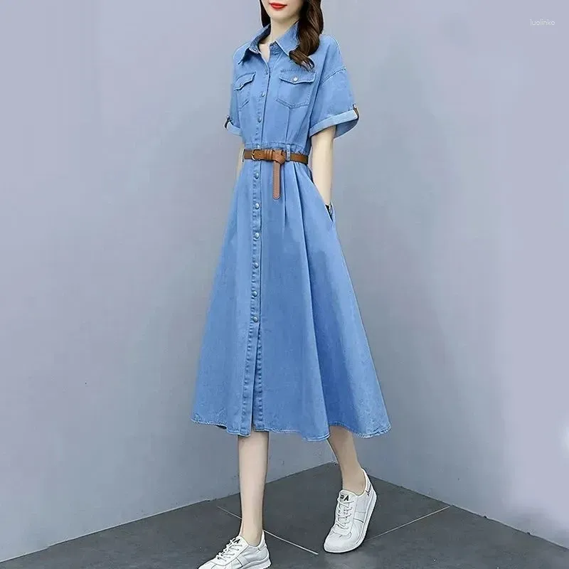 Dhgate Party Denim Dress Vintage Denim Shirt Dress For Women Korean  Fashion, Slim Fit, Short Sleeve,
