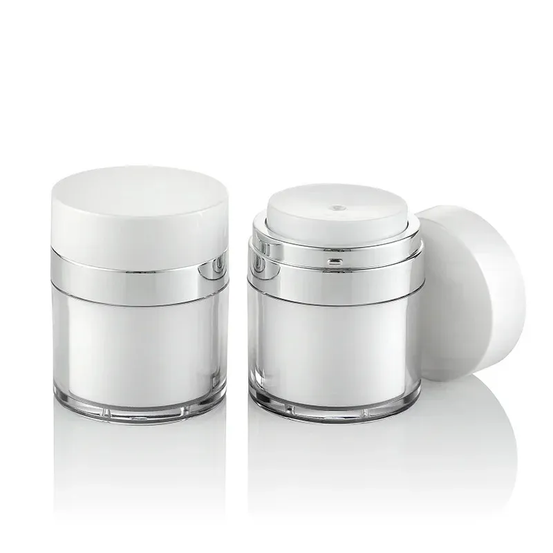 2024 15/30/50G Airless Pump Jar Lege Acryl Crème Fles bijvulbare cosmetische eenvoudig te gebruiken container draagbare reismake -upgereedschap voor acryl crème fles