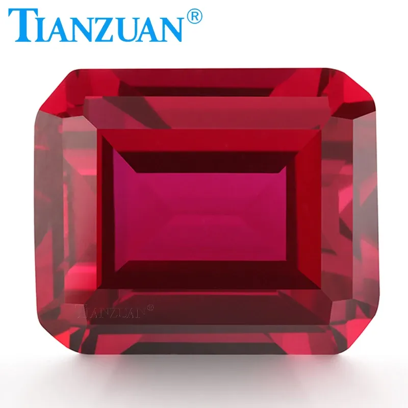Perles synthétiques Ruby Corundum 5 # Couleur rouge Rectangle Forme Emerald Cut Clear Stone Loose Perle pour la fabrication de bijoux