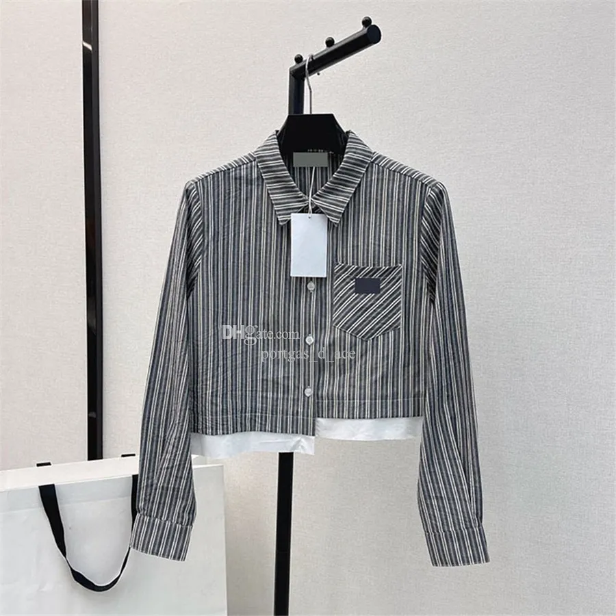 Striped Women Blouse T Shirt Luksusowy projektant Długie rękodzie