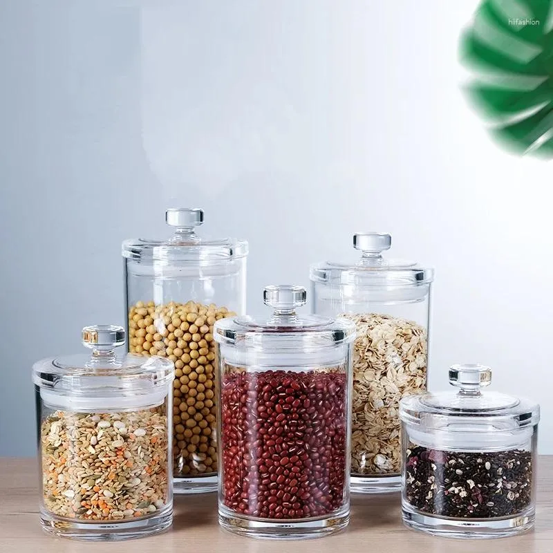 Bouteilles de rangement des pots d'aliments en verre acrylique transparent couvercle hermétique avec scellant en silicone à la bague à thé épices de café