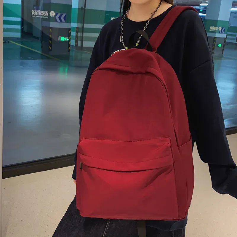 Sac à dos Couleur solide Femmes sac à dos Sacs scolaires japonais pour adolescents filles bookbag 2022 Sacs d'étudiants de backbag de voyage en nylon simple
