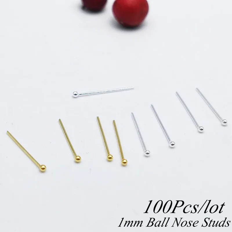 Bijoux 100pcs / lot 1 mm 925 STERLING Silver Mini Ball Nez Nez Studs Tiny Nasing épaisseur de broche de nez 0,4 mm Longueur 10 mm Nariz Piercing Bijoux