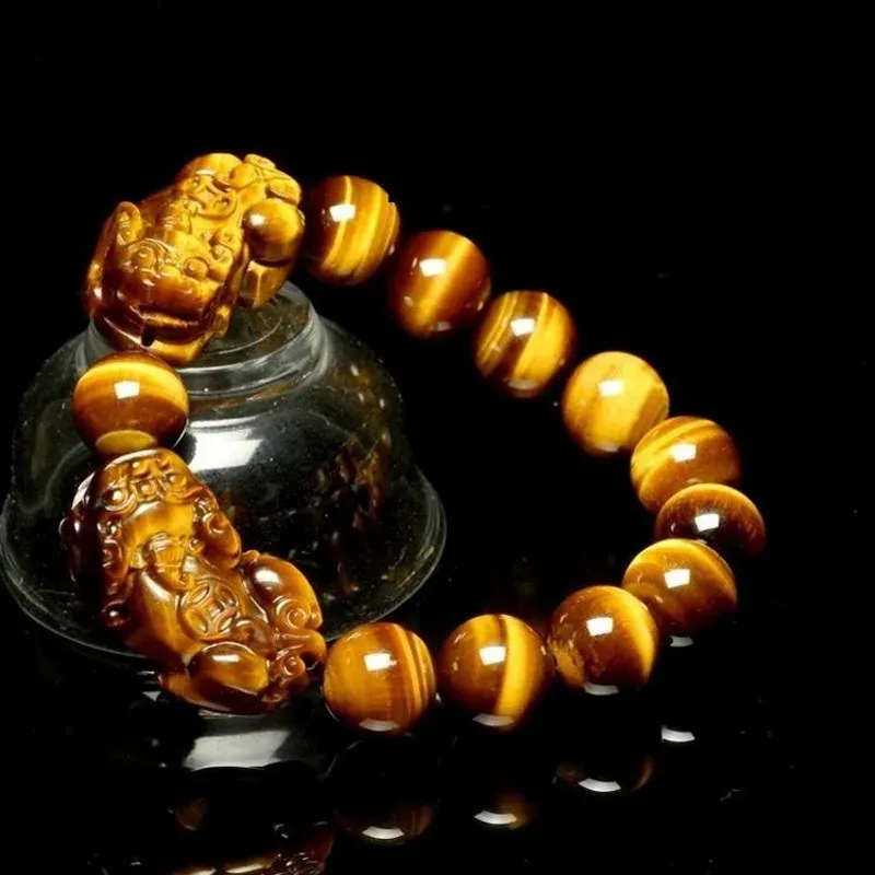 Brangle Nature Feng Shui Bracelets Men Tiger Eye Beads Bracelets pour femmes pour femmes Pixiu richesse et bonne chance