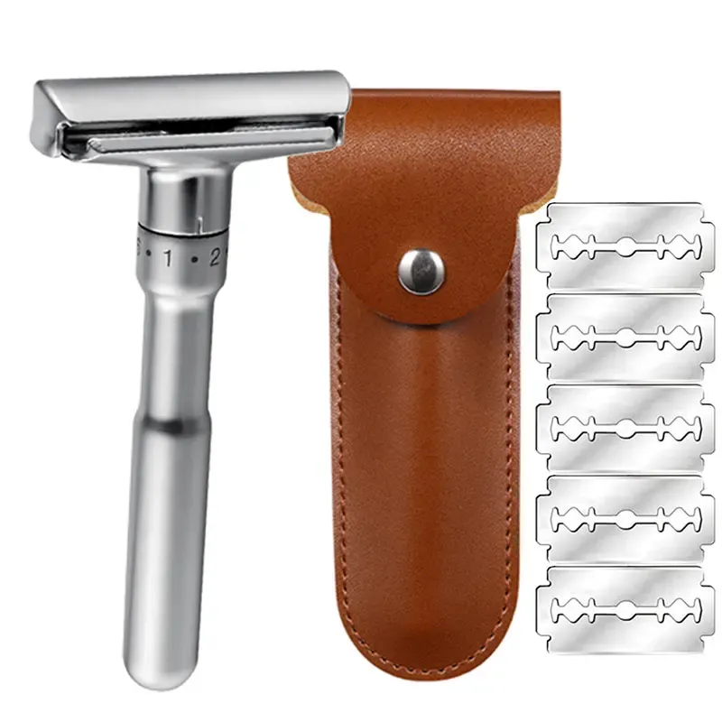 Blades Volledig zinklegering Safety Razor voor mannen Verstelbare 16 bestanden Sluiten Shaving Classic Double Edge Razors 1 Holder 5 Blades 1 Case