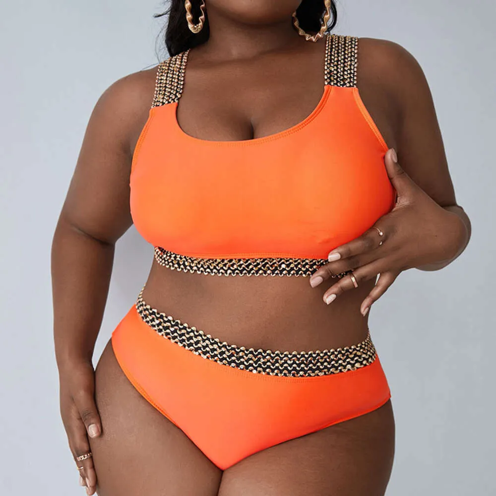 Nouveau maillot de bain bikini couleur solide à taille haute division et maillot de bain agrandis