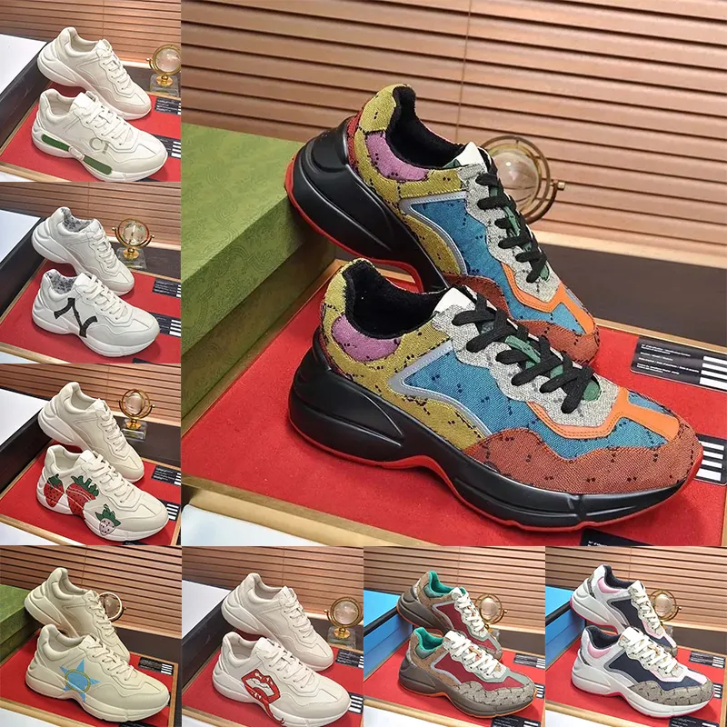 Luxury Casual Designer Shoes Gucci Rhyton Sneakers Red Blue Pink Black Beige Ebony Chunky Vintage Distressed Ivory code L Platform Trainers Von 26 3 DHgate