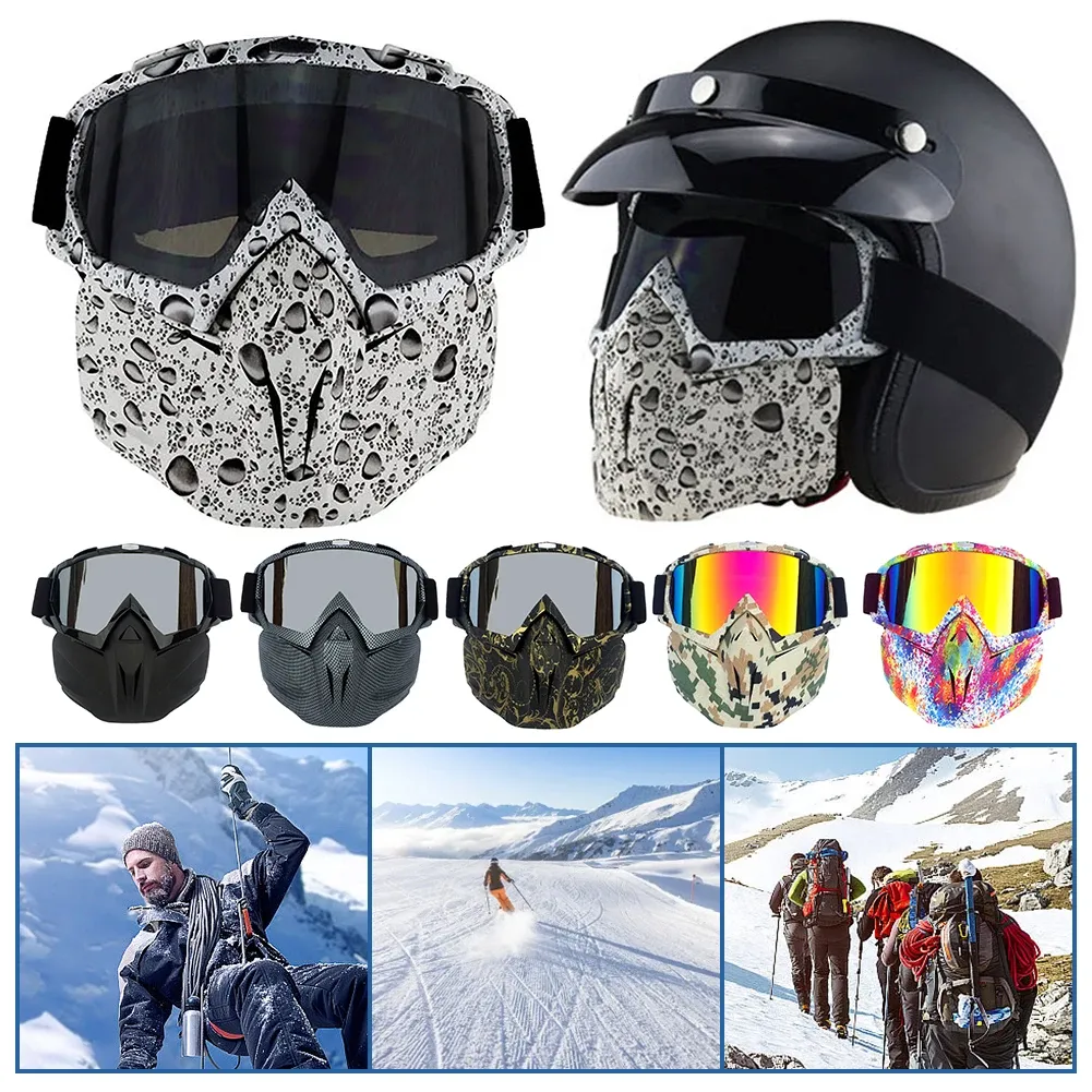 Solglasögon Skidåkning Solglasögon med avtagbar ansiktsmask Windproof Snow Sports Goggles Skyddande cykel säkerhetsglasögon justerbar för vintern