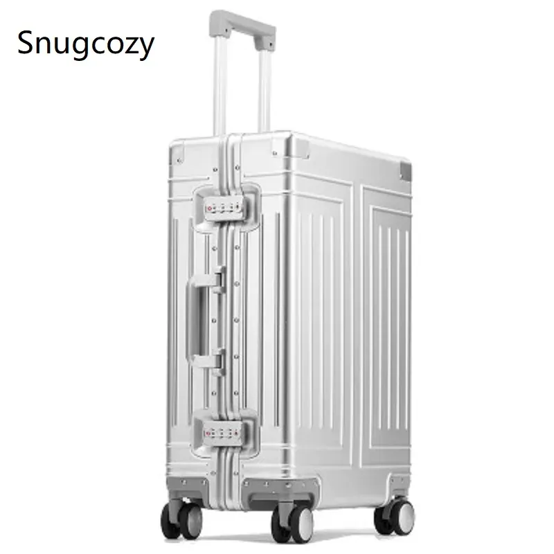 荷物荷物snugcozyハイグレードローリング荷物100％アルミニウムマグネシウム搭乗スピナーブランド旅行スーツケースに最適