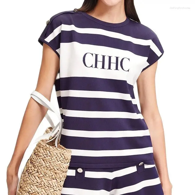 Kadın Tişörtleri CHCH Marka Tasarımı Yaz Tişört Kısa Kol Zebra Şerit Mektup Moda Basit Kadın Stil Lüks Tops