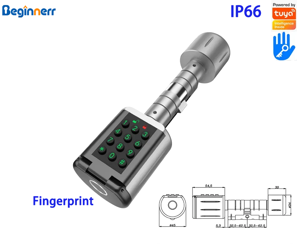 방수 IP66 지문 유로 실린더 비밀번호 Tuya Ttlock Bluetooth 키리스 교체 DIY 디지털 스마트 실린더 도어 잠금