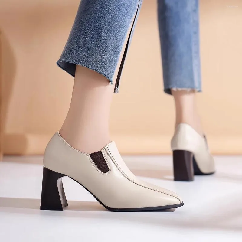 Dress Shoes Super High Heels Loafers Women 2024 Spring Slip On Square Heel Small Leather Solid Color Zapatos Mujer Fashion