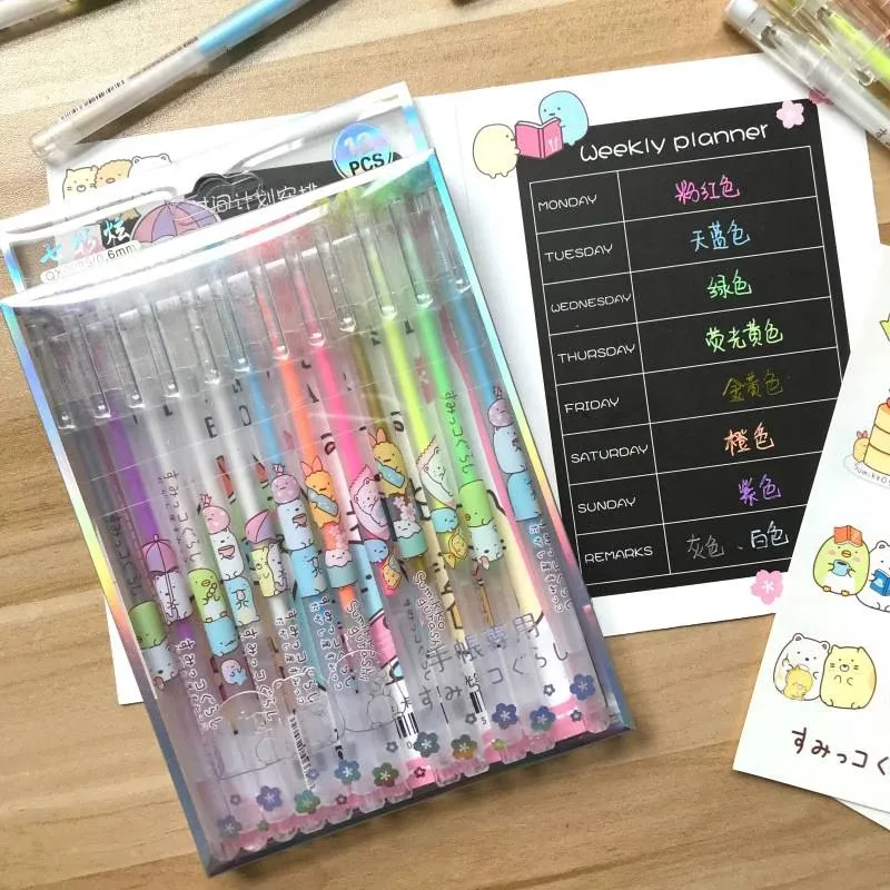 Bolígrafos Sanx Sumikko Gurashi 12 Color Gel Gel Gel Pen Book Journals Dibujo Doodling Art Markers Colorido Netro Pen de papelería