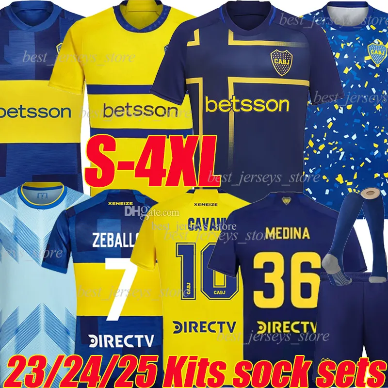 4XL Benedetto Cavani 23/24/25 Boca Juniors Cup 축구 유니폼 빌라 Salvio Camisa De Futebol 축구 셔츠 Tevez Carlitos Medina Vazquez 남자 아이 키트 양말