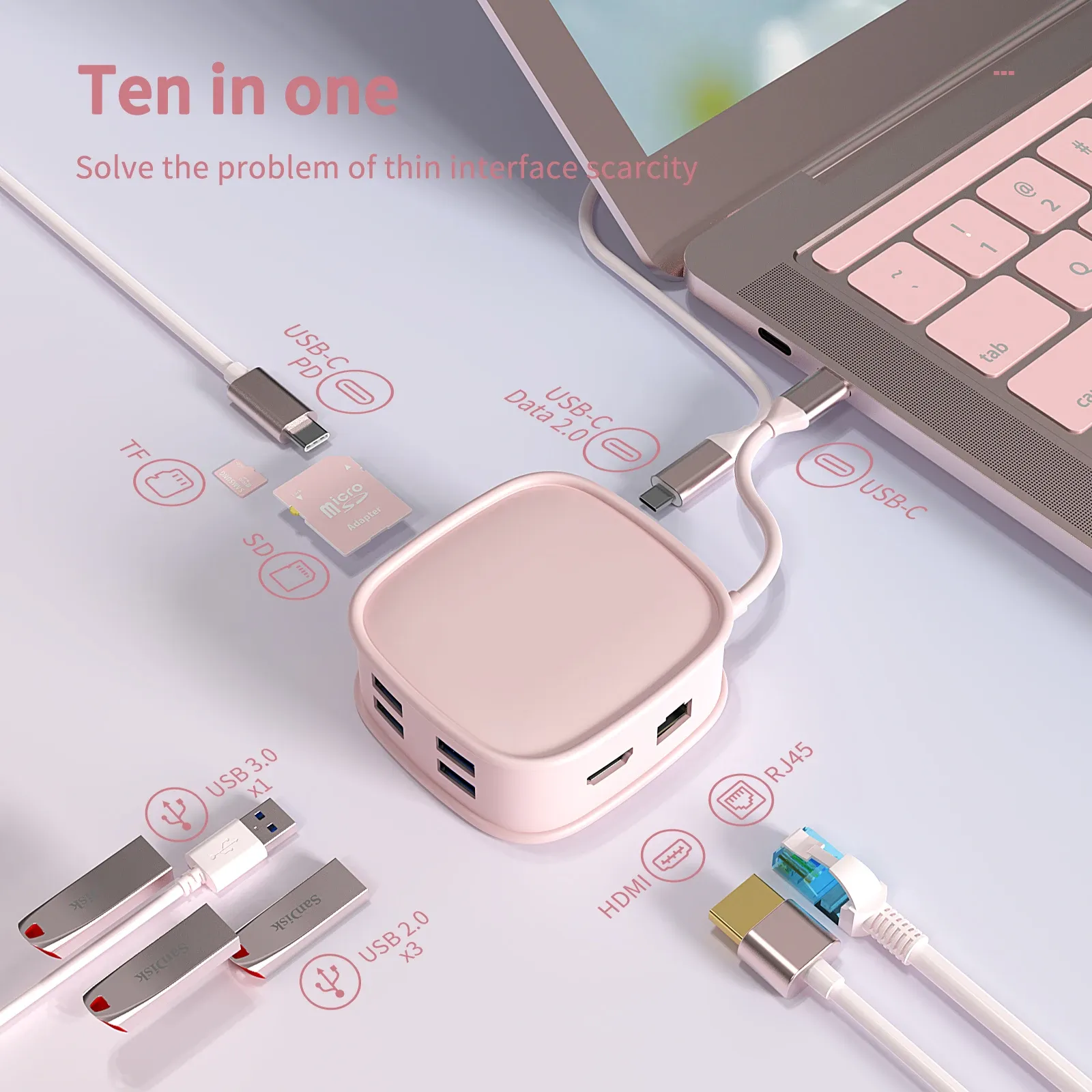 Hubs 10 in 1 Typ -C -Hub bis 4K Hdmicompatible PD 100W TF SD Reader USB 3.0 USB 2.0 für MacBook Pro Dock Station Splitter RJ45 USBC2