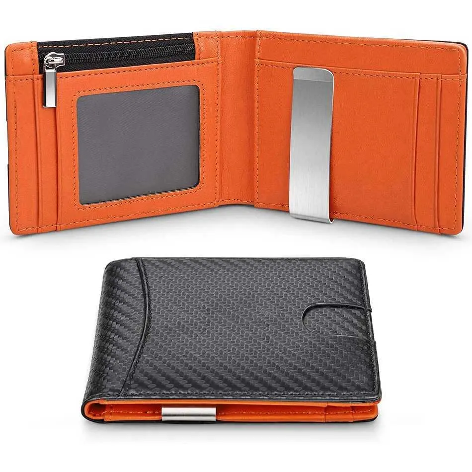 Money Clips Dienqi Carbon Fiber RFID Slim Card Mens Deluxe Small Short Bi-Fold Billfold Fall Y240422