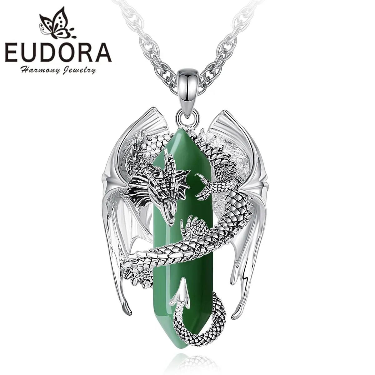 Kettingen eudora draak twining zeshoekige natuurlijke jade prismatische ketting punk genezing jade steen hanger fijne sieraden voor vrouwen man geschenk