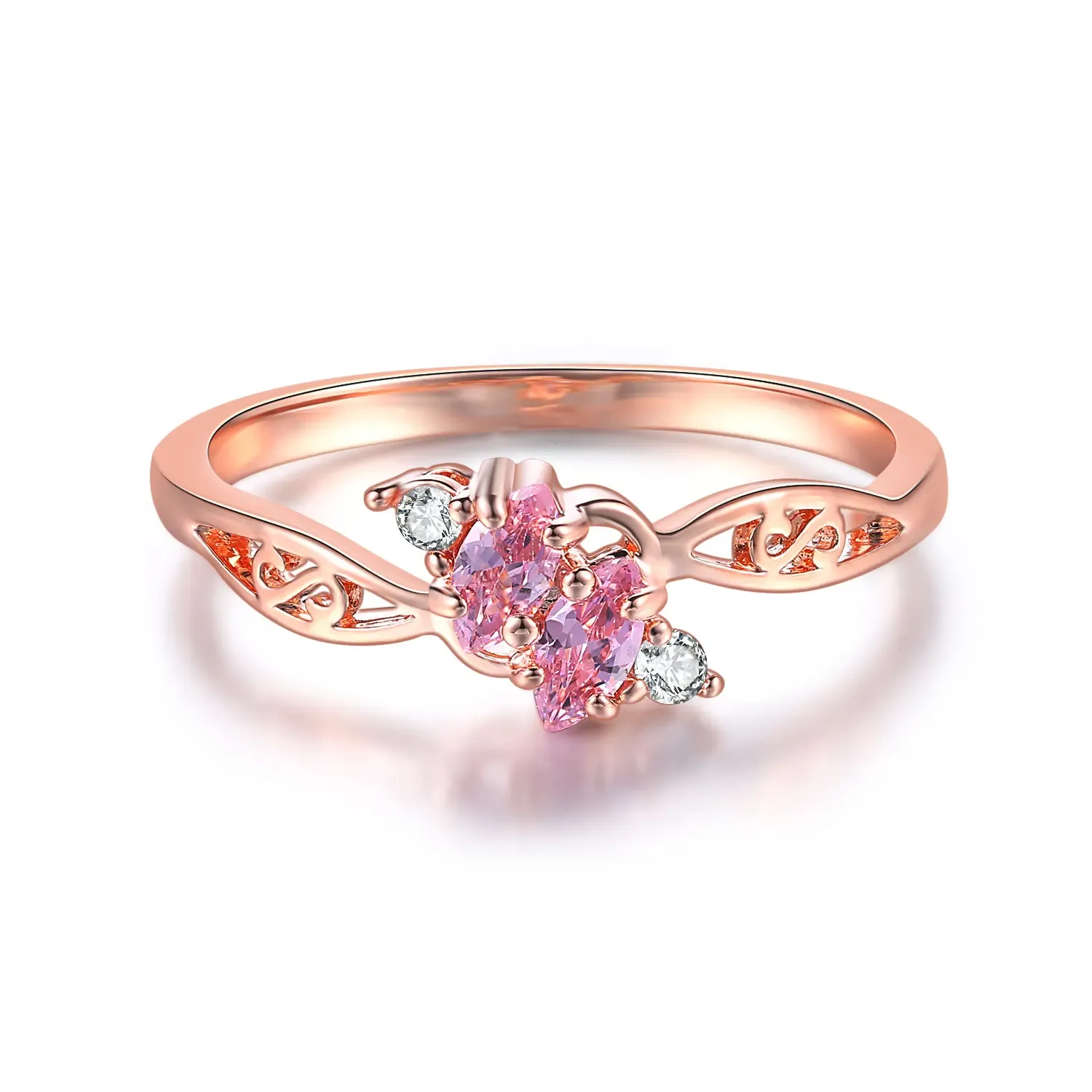 Banden delicate roze kristal sierlijke ringen voor vrouwen uitgehold roségouden kleur cz prinses belofte dating ring mode sieraden r671