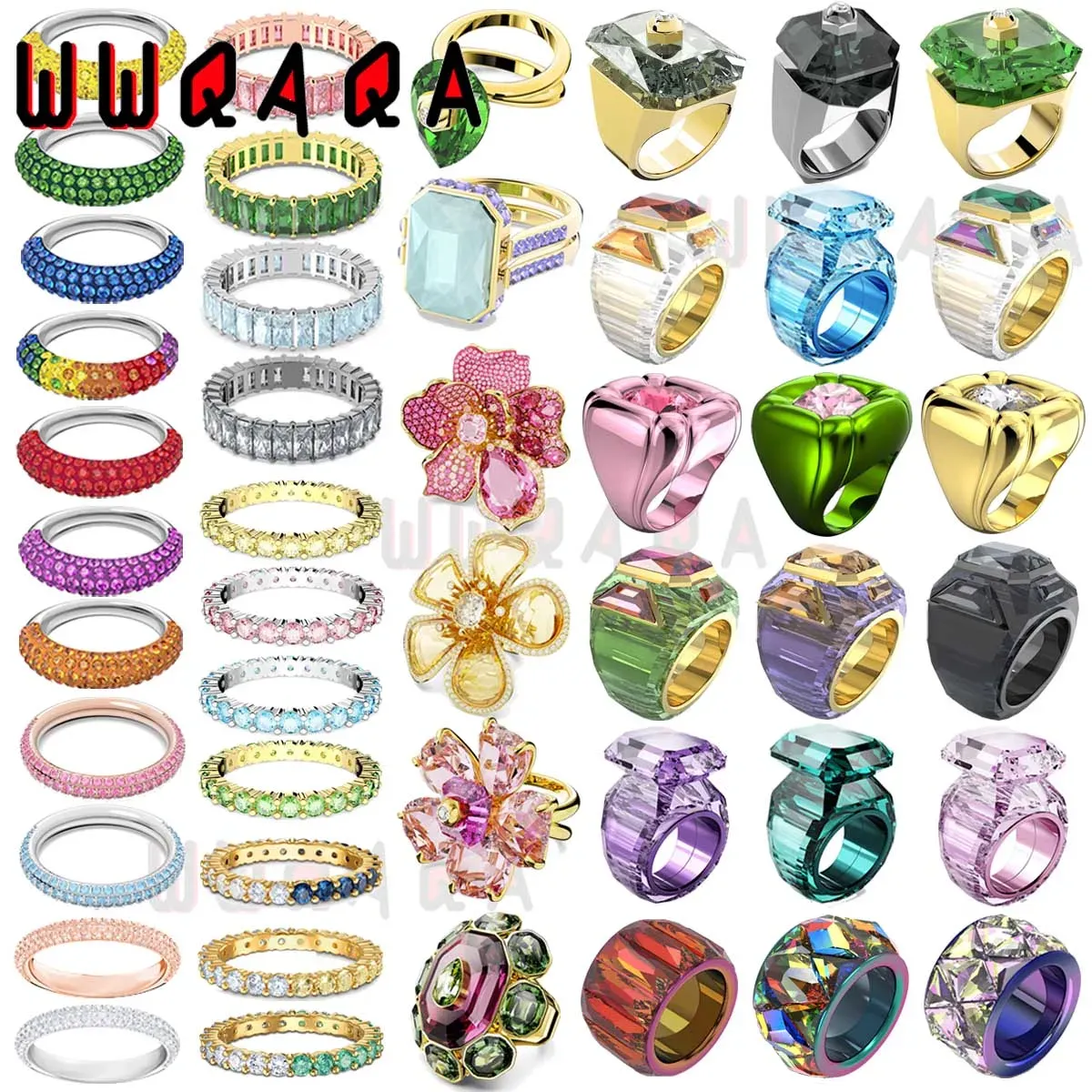 Ringar ringar original 2024 Ny trend lyxig lucent charm grön rosa geometrisk kristall högkvalitativ sw romantisk julklapp med logotyp