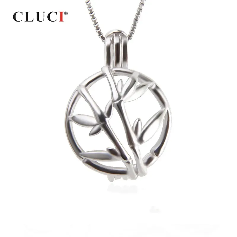 Hängen Cluci 925 Sterling Silver Women Pendant Jewelry Solid Round Shape Cage Pendant Bamboo Hollow Silver Pearl Locket SC308SB