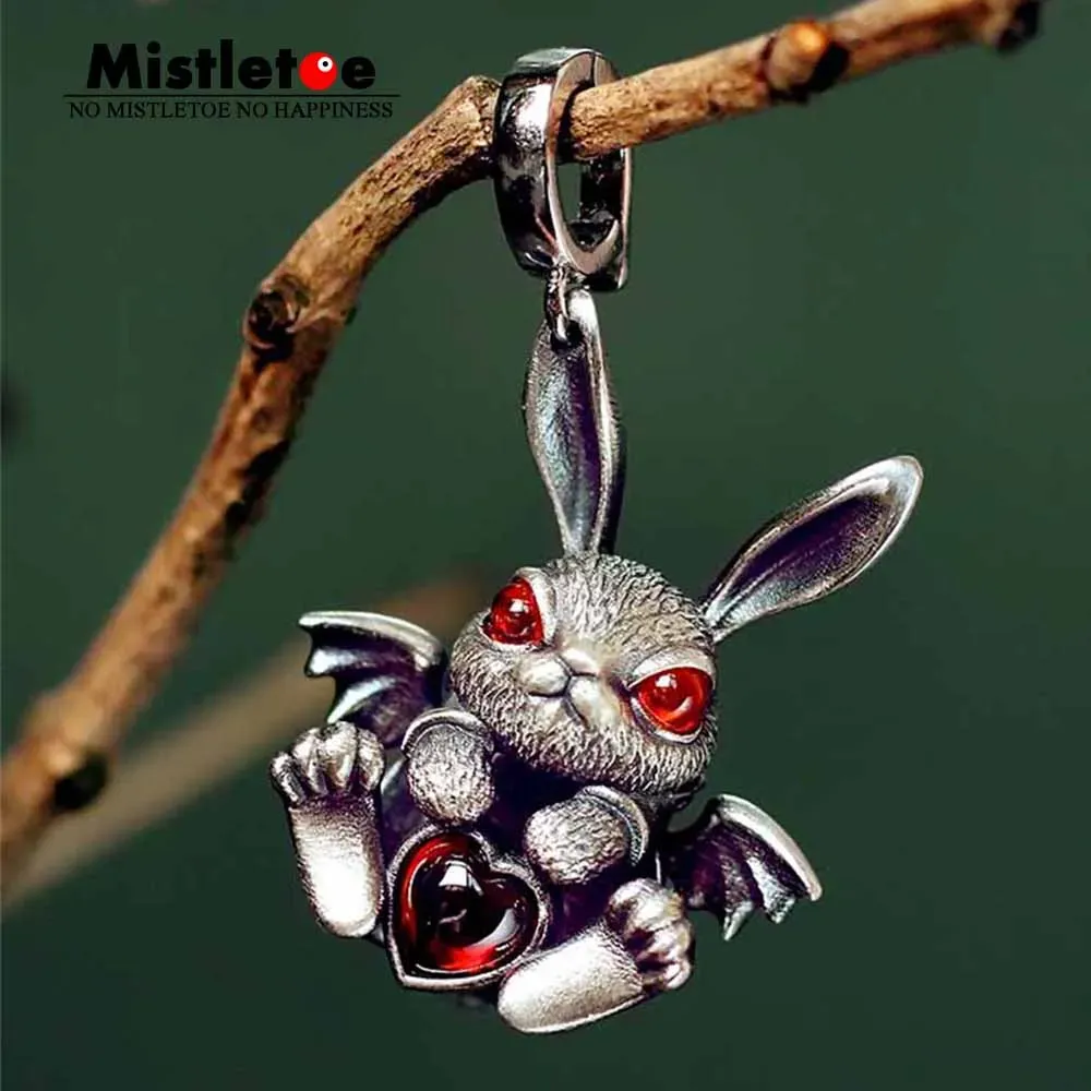 Pendants Mistletoe 925 Sterling Silver Vintage Animal Rabbit I have a crush on you Pendant Dangle Charm Jewelry