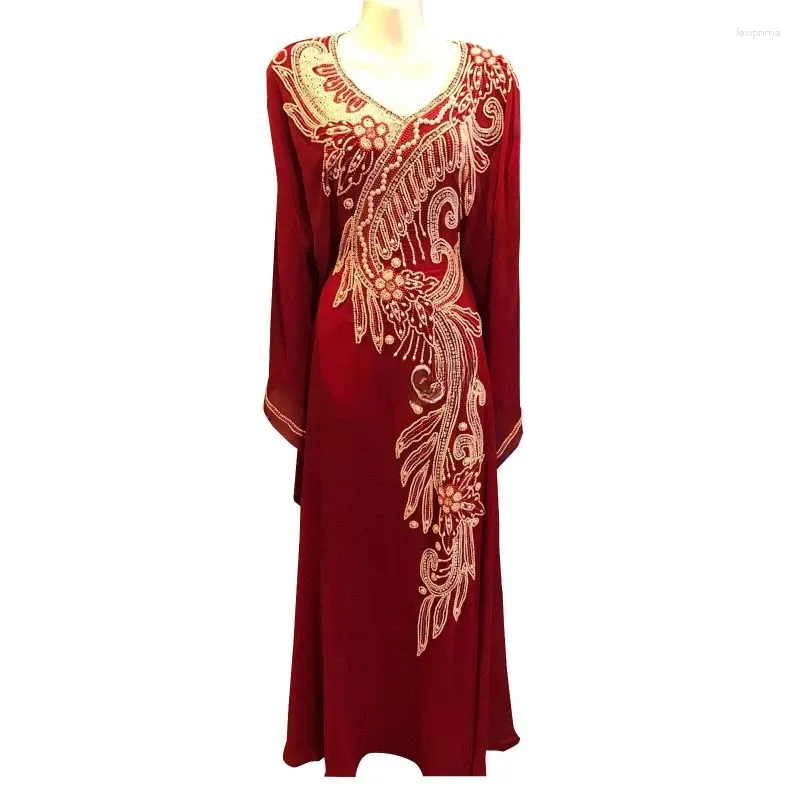 Etniska kläder Red Maroon Royal Dubai Kaftan Farasha Abaya Fancy Long Dress Women's