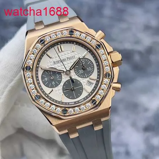 Heren AP Polshorloge Epic Royal Oak Series 26231 OR Womens 18K Rose Gold Original Diamond Panda Face 37mm automatisch mechanisch horloge