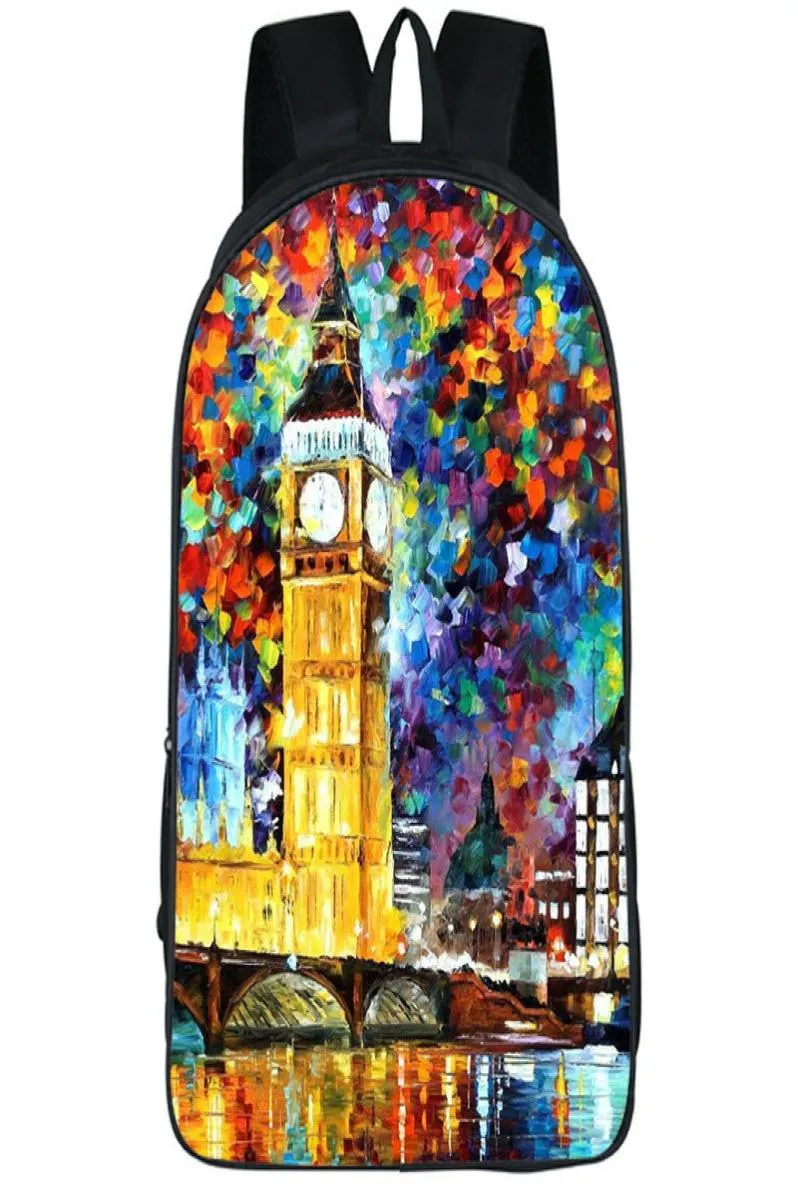 Clock backpack Elizabeth Tower day pack Big Ben paint school bag Print packsack Quality rucksack Sport schoolbag Outdoor daypack6098955