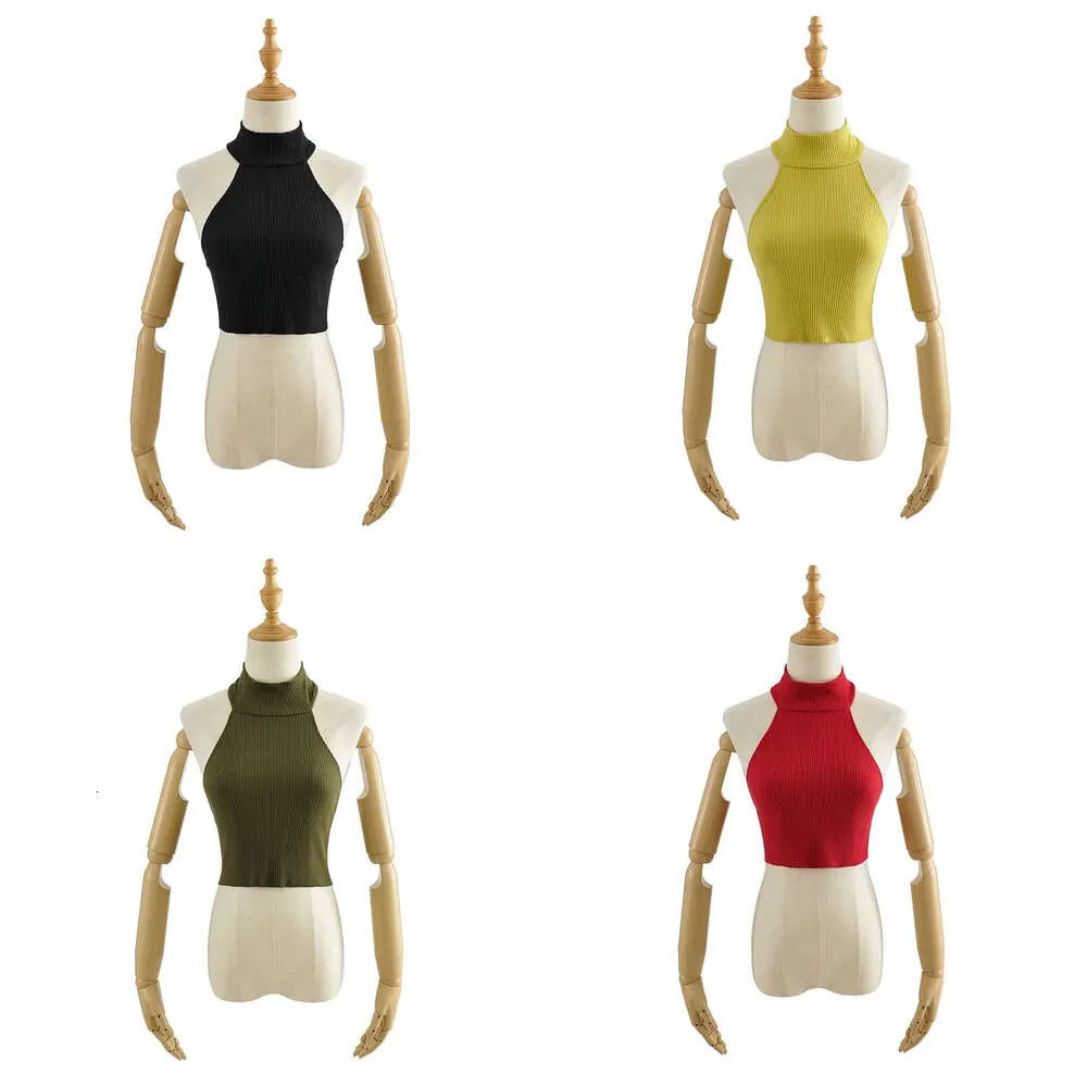 Women Summer Sexy Knitted Cotton Off Shoulder Sleeveless Croptops Bodycon Ribbed Halter Tanks 220316