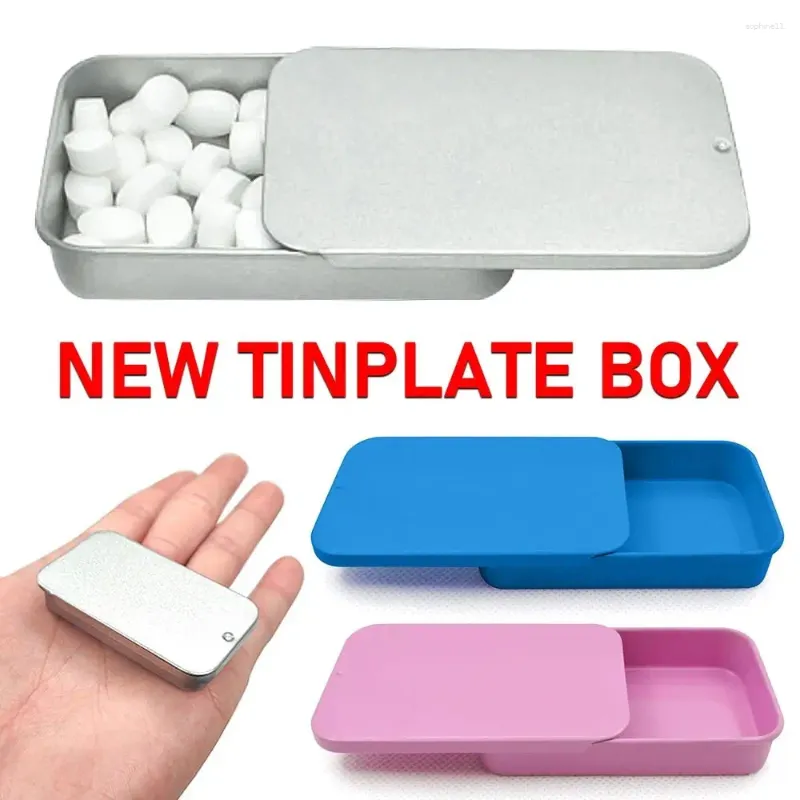 Gift Wrap Tinplate Jewelry Box Portable Solid Color Gliding Lid Matte Iron Rectangule 80 50 15mm Candy Push-Pull