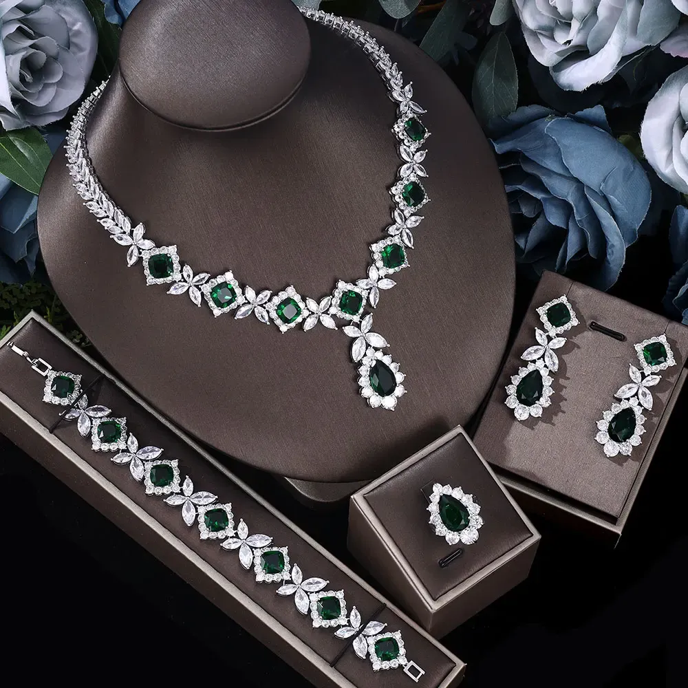 Necklaces Cubic zirconia wedding bride flower jewelry set Women's cubic zirconia necklace earrings Dubai Nigeria crystal necklace set