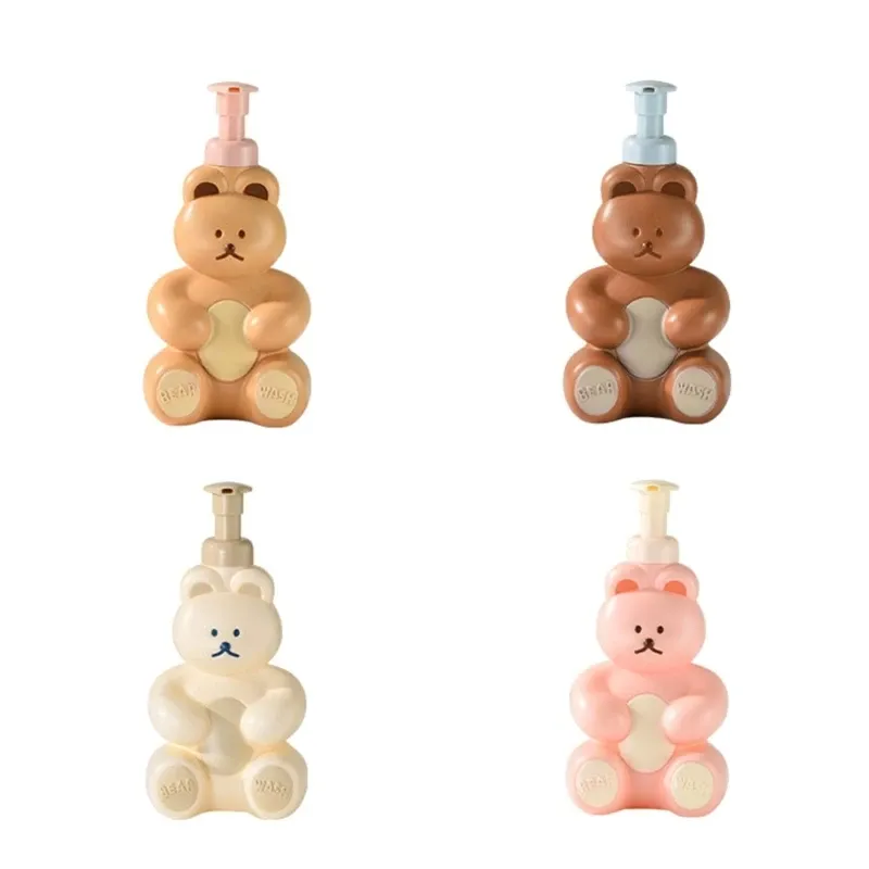 Definir cartoon urso espuma de espuma de sabão dispensador de bomba recarregável garrafa de banheiro manuse os desinfetantes da mão de xampu Gel Gel Show