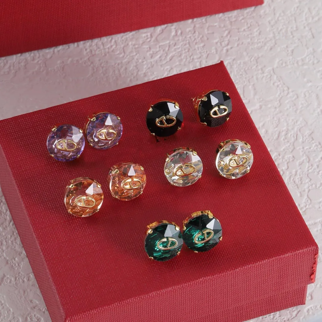 Crystal Stud Earrings, 18K gold, Designer earrings, Luxury, Fashion, 5 colors, purple, black, gold, Silver, Green, Designer jewelry, high quality, wedding, Christmas, Gifts
