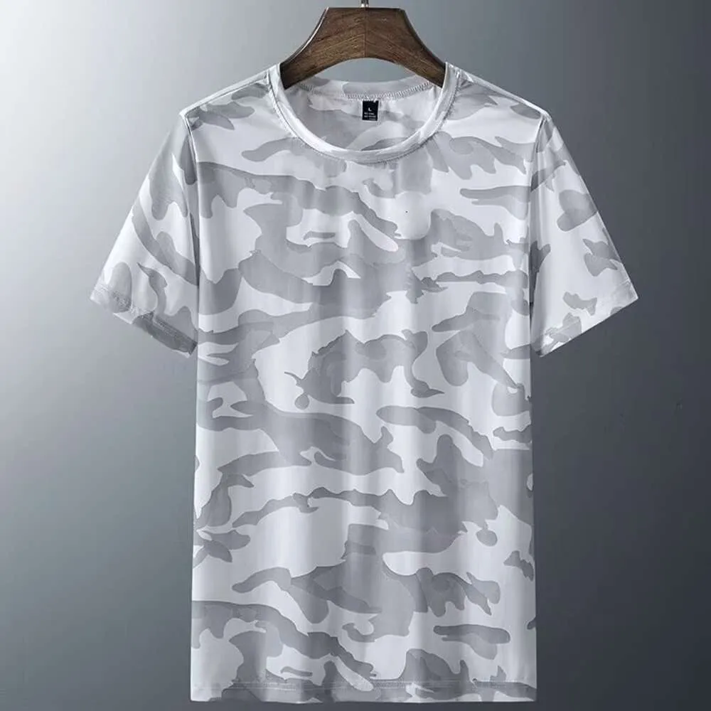 Camouflage Ice Silk Silk korte mouwen T-shirt Zomer heren Outdoor Sports Mode Trend Ademend gaas Losse snel drogende kleding