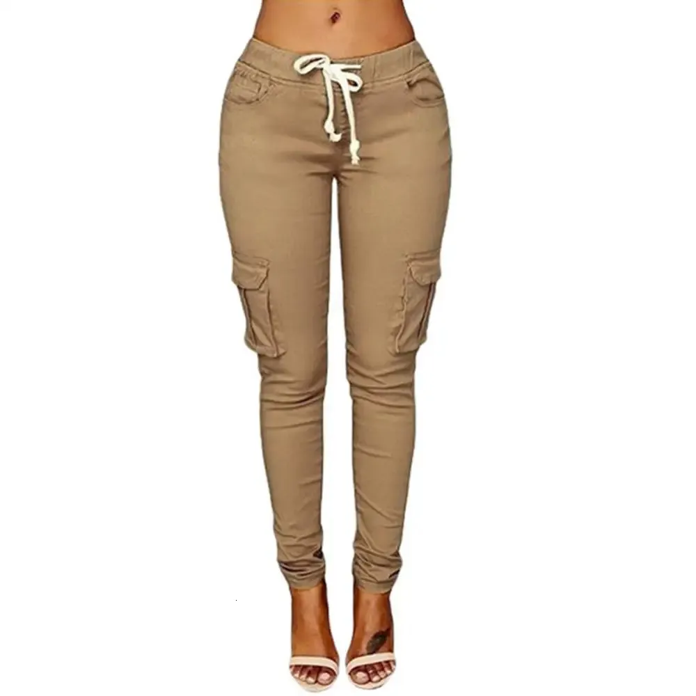 Automne Polyester Fashion Femmes décontractées Couleur solide Skinny Cargo Pantal