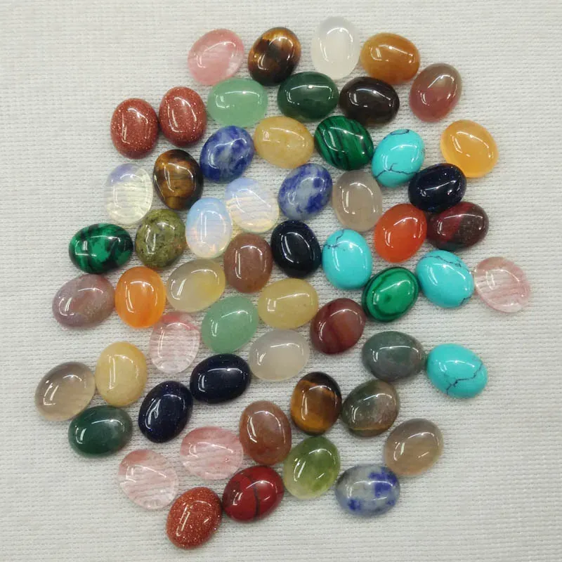 Moda Moda variada de pedra natural oval cabochon 8x10mm miçam contas para jóias que produzem no atacado 50pcs/lote frete grátis