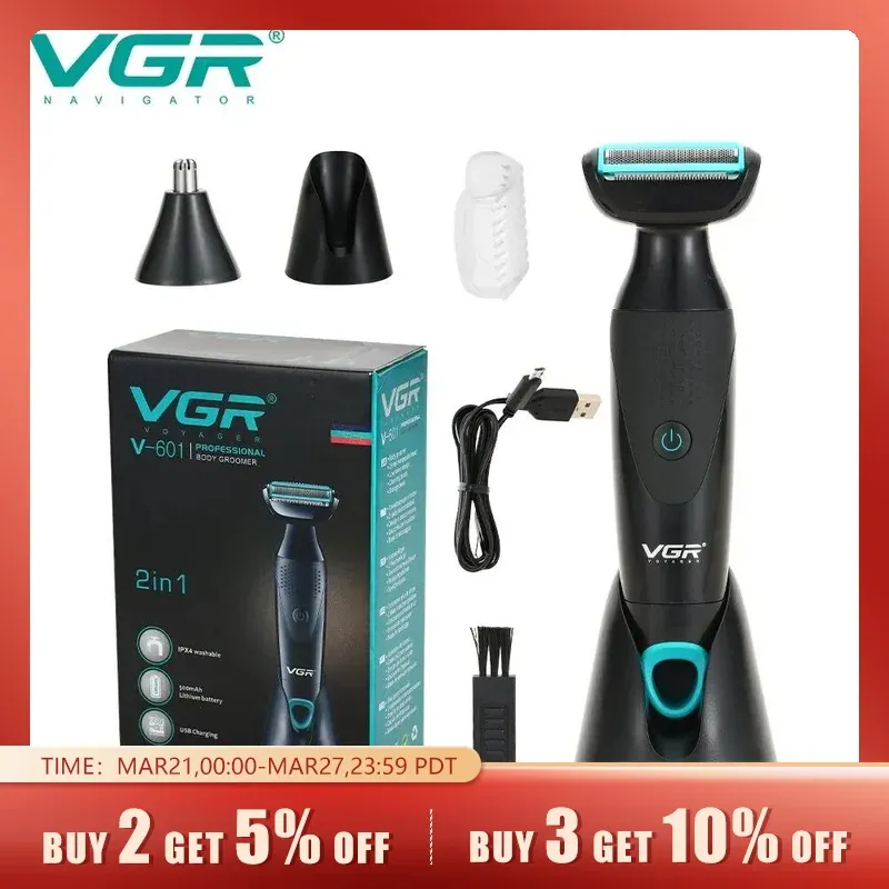 Shavers vgr New Retro Men's Multifonctionnel 2in1 Shaver Ipx4 Wash Nose Hair Shaver V601