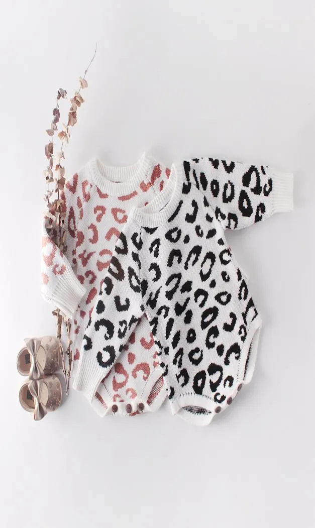 Roupa de designer de garotas malha de malha de manga longa Oneck leopard estampa Romper 100 algodão Spring outono quente Roupas de bebê 0241465582