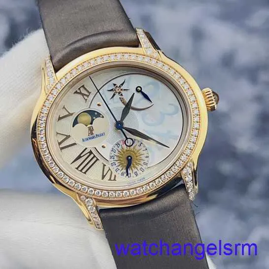 AP запястья Watch Chronograph Millennium Series Watch Watch 77315OR Оригинальный алмаз розовый розовый динамический лунный фазовый дисплей Автоматические механические часы 39 мм