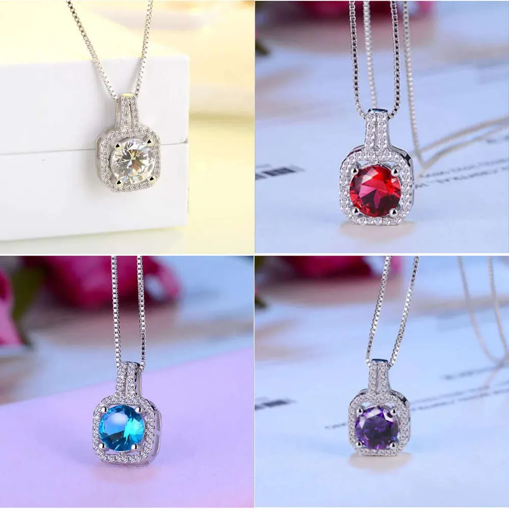 Bijoux de mode simple sterling sier rond Cut 5a cubic zirconia cz fête clavicule chaîne diamant femmes mignon collier pendentif cadeau e