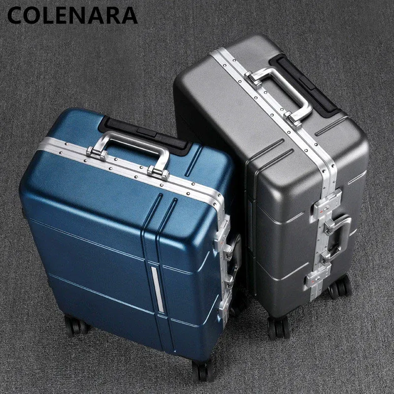 Luggage COLENARA Highquality Suitcase Men's Strong and Durable Trolley Case Multifunctional Aluminum Frame Boarding Box Rolling Luggage
