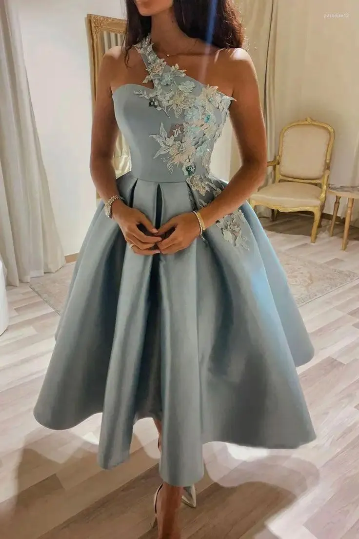 Blue Floor-Length Prom Dress One Shoulder Lace Floral Applique Ball Gown  with Built-In Bra from Dhgate Urban Sexy Dresses - price 166.92